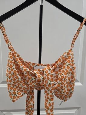 ASOS Orange Floral Tie-Front Crop Top